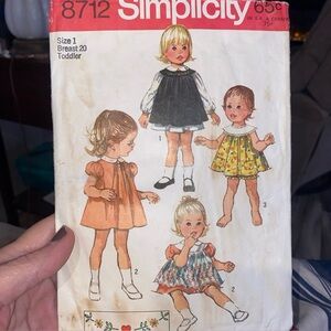 Vintage 1970 Simplicity Sewing Pattern 8712 Size 1 Toddler Cut Compl